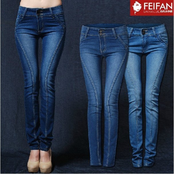 Free shipping new fashion trend elastic slim pencil pants skinny women's jeans trousers 2 colors