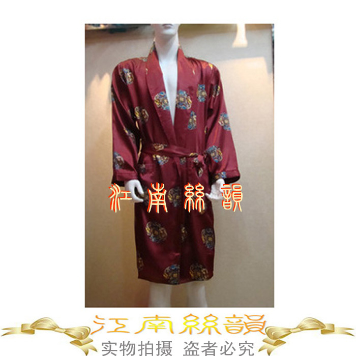 Free shipping new fashion Wine red silk bathrobes shawl collar male bathrobe three-color