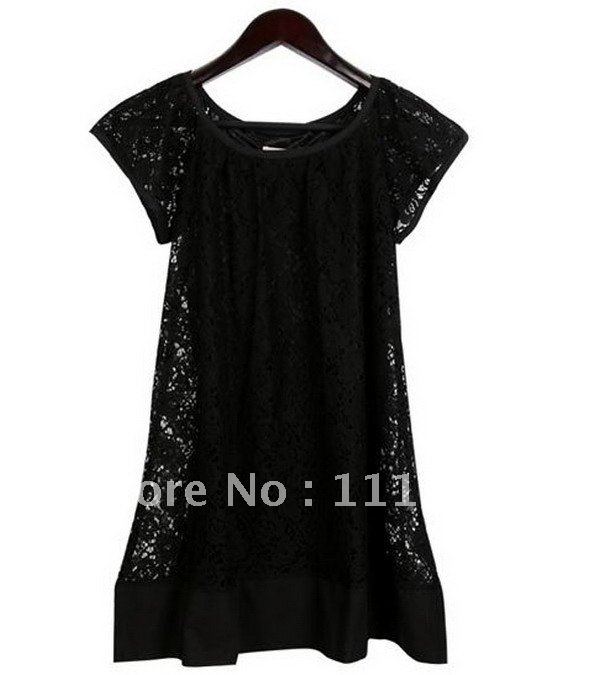 Free shipping! New Fashion Women Casual Cap Sleeve Style Lace Crew Neck Mini Lady Dress Skirt Free Size