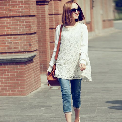 Free shipping New Fashion  women's Autumn  Plus Size Lace Blouse Dress #12440