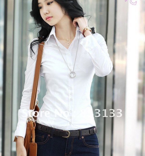 Free shipping New Fashion Women's Long Sleeve Cotton Blouse Ladies' Shirt,Black/White,Wholesale/Retail