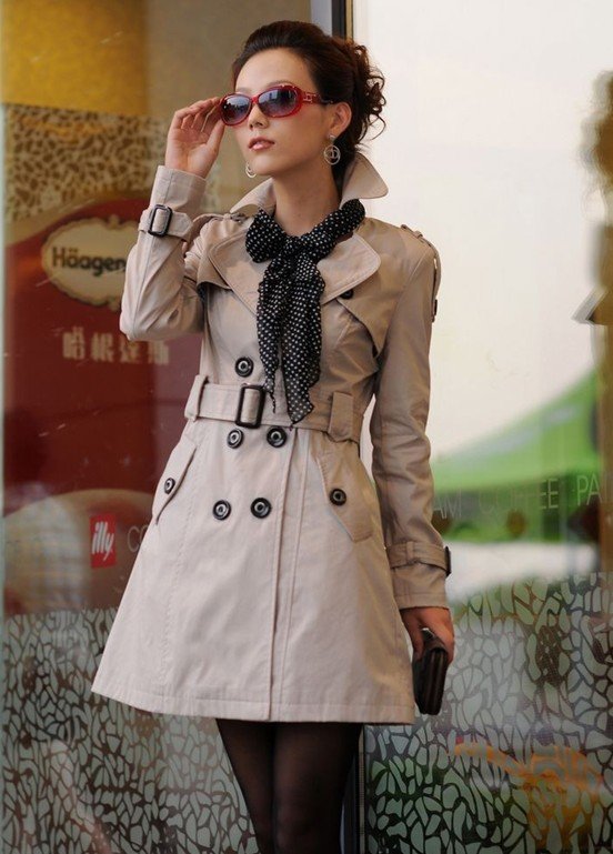 FREE SHIPPING,new fashion,Women's Slim Fit Double-breasted Trench Coat Casual long female outerwear