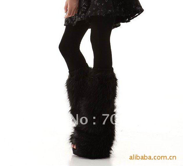 Free Shipping NEW Faux Fur Leg Warmer For Footwear Cover Winter Muffs Black