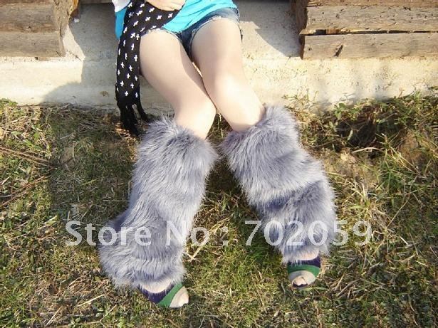 Free Shipping NEW Faux Fur Leg Warmer For Footwear Cover Winter Muffs Gray