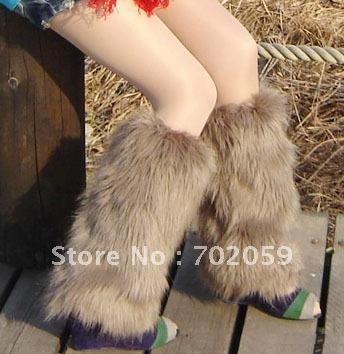 Free Shipping NEW Faux Fur Leg Warmer For Footwear Cover Winter Muffs Kaki