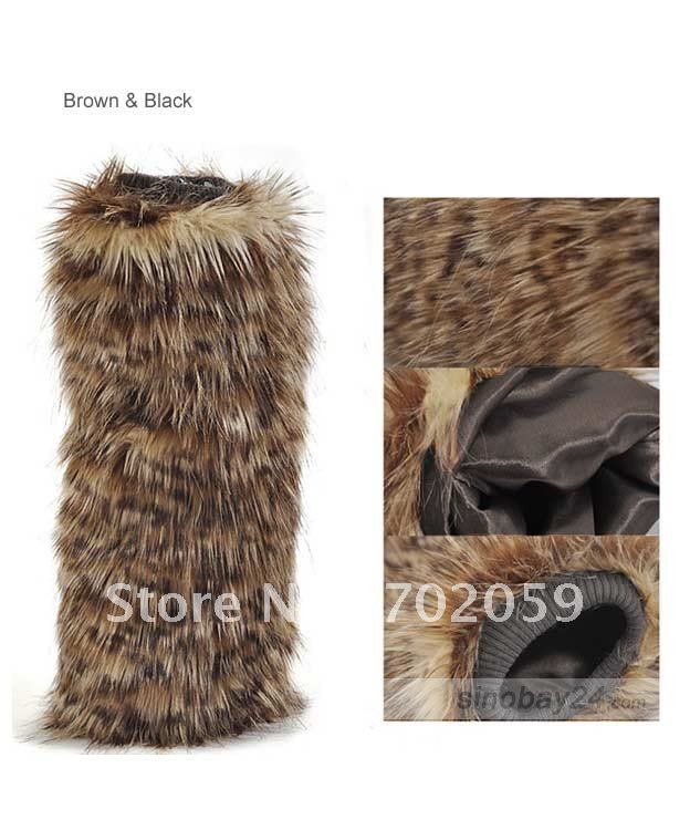 Free Shipping NEW Faux Fur Leopard Leg Warmer For Footwear Cover Winter Muffs Brown