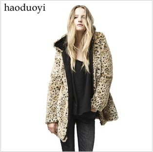 Free Shipping New Haoduoyi  leopard print overcoat leopard print fur coat woolen outerwear 5 full