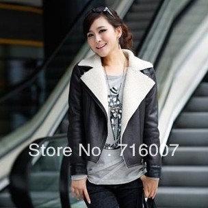 Free shipping new hot 2012 winter fashion leisure cortical splicing a short section of thick leather jacket