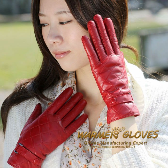 Free Shipping New hot gifts ladies sheepskin plaid gloves, Genuine leather gloves