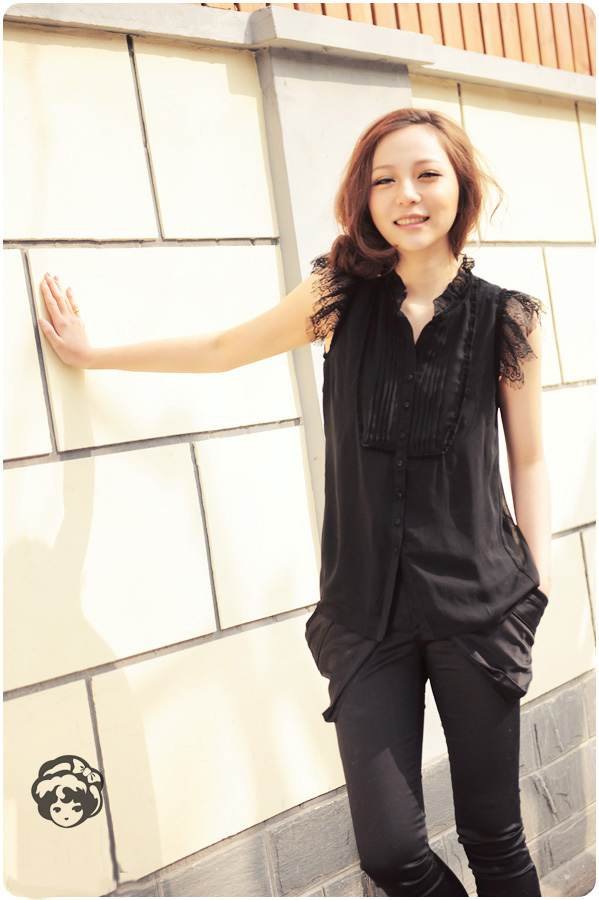 free shipping NEW HOT lace Stand-up collar sleeveless blouses Wholesale and retail