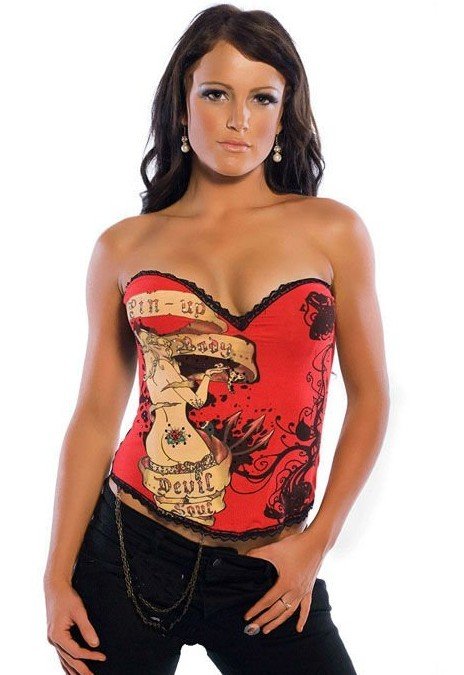 Free Shipping New Hot Magic Printed Rhinestone Corset Red Sexy Lingerie