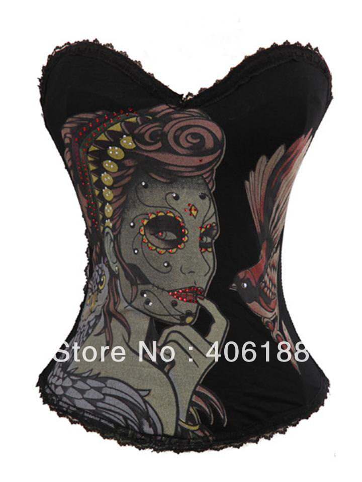 Free shipping New Hot Magic Printed woman Corset Black Sexy Lingerie