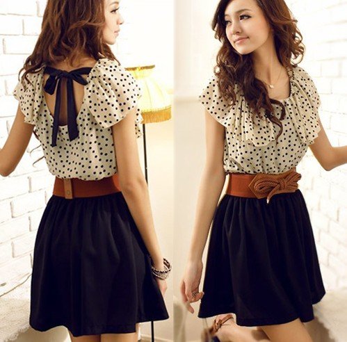 Free shipping New Korea Summer Fashion Dress Vintage Style Polka Dot Dresses YD002 With Belt