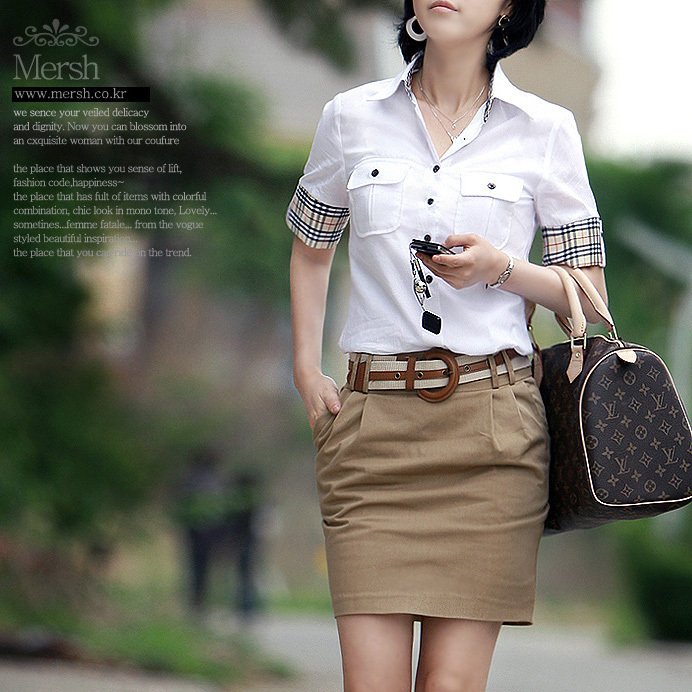 Free Shipping NEW Korea Women's Summer Work Wear OL Outfit Professional Set Work Wear Shirt Short Skirt Set 5 Size+3 Color MP353