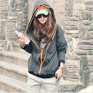 Free Shipping New Korean style Fashion women ladies outercoat double zipper Hooded coat Autumn Jacket coat 100% cotton RJ517