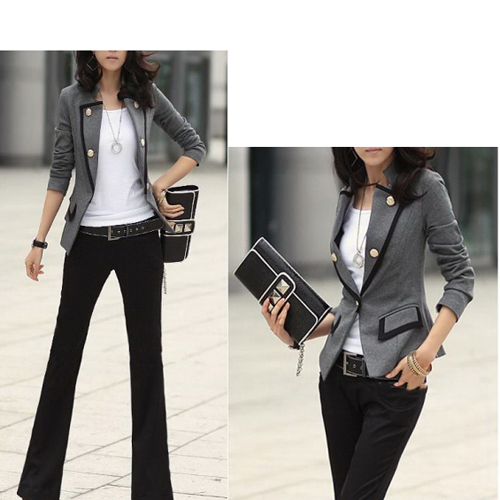 Free Shipping New Korean Women Fashion OL Slim Black Dark Grey Blazer Jacket Outwear Coat Top WCT32