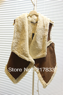 Free shipping new lambs suede spliced large lapel vest vest jacket