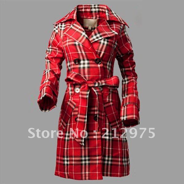 Free Shipping New Long Sleeve Double Breasted Plaid Windbreaker Trench Coat For Women