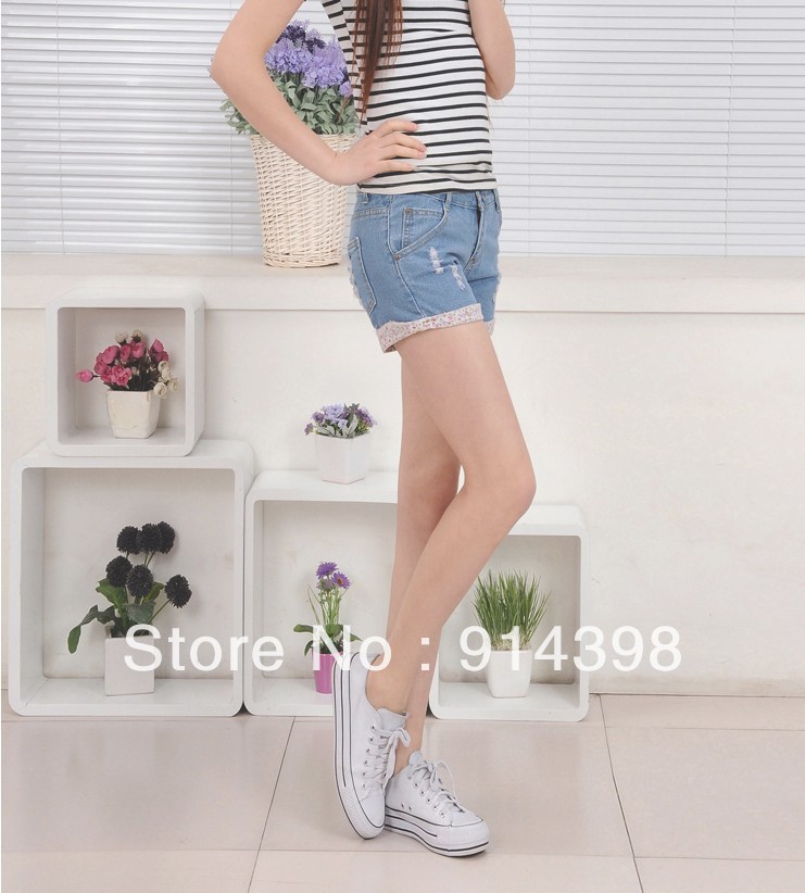 Free shipping new mill white turnup short jeans Floral fashion denim shorts Jeans Pants