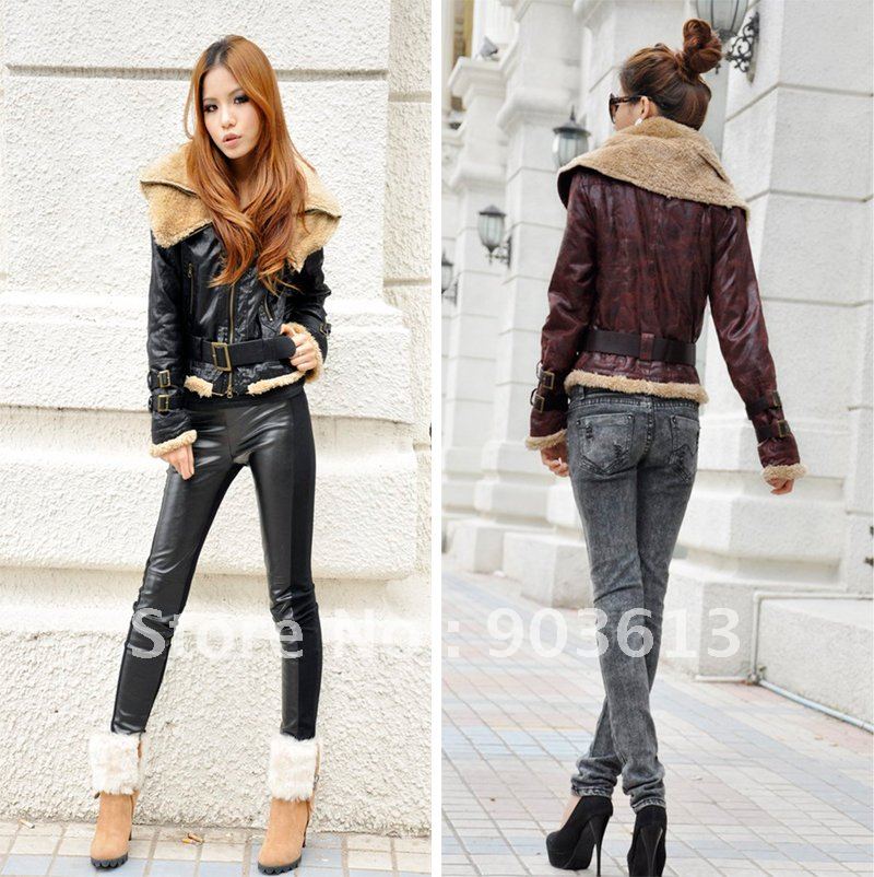 Free shipping new pilot warm motorcycle nubuck PU leather jacket double layer suede collar  short jacket