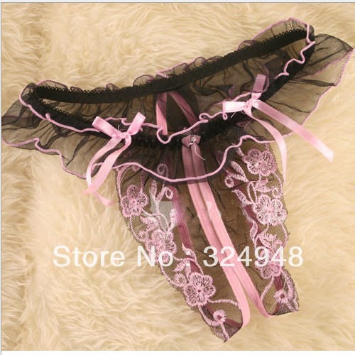 Free shipping New pink and black lace open lady briefs/ pants/underwear