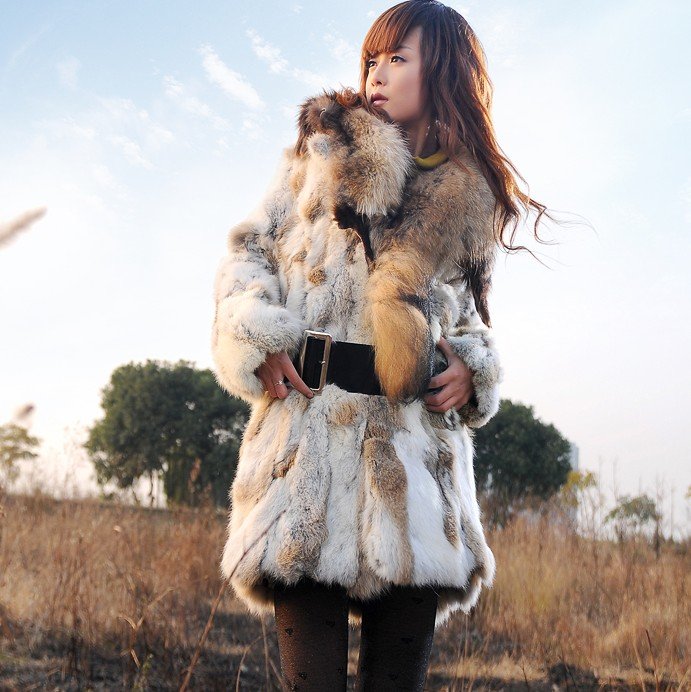 (Free shipping)New Real Rabbit Fur Coat Winter Fashion Women's Outerwear With Fox Fur Collar Supply For Ladies