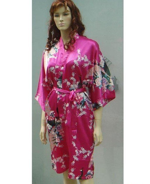 Free Shipping New Red Charming Chinese Silk Women's Kimono Robe Gown JK0012