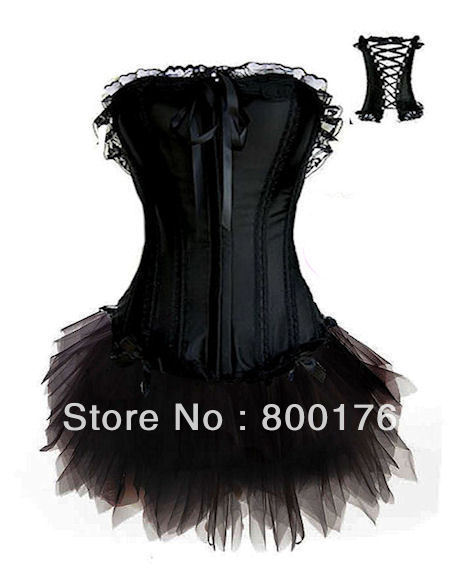 free shipping New Satin OverBust Black Corset Tops Lingerie S M L XL 2XL 3XL 4XL 5XL 6XL