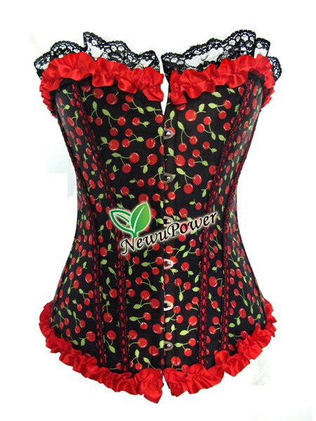 Free shipping NEW Sexy Cherry Red Lace up Corset Bustier Top Lingeris w/ G-String S M  L XL 2XL