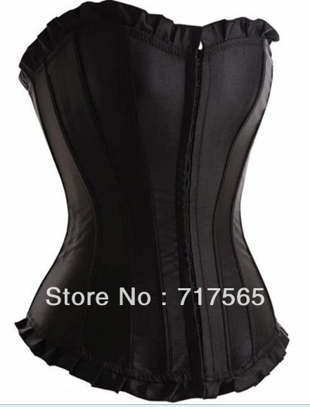 Free shipping!! New Sexy Lingerie BLACK Satin CORSET body lift shaper Bustier G-String