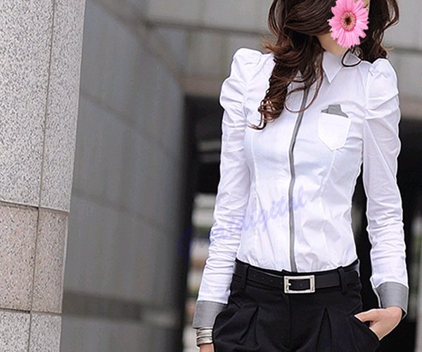 Free Shipping New Sexy OL Women Fashion Shrug Bubble Slim Cotton Shirt  Long Sleeve Blouse Tops