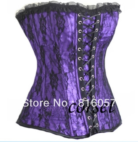 Free shipping!! New Sexy Satin Corset Boned Lace Up Corset Bustier + G-String