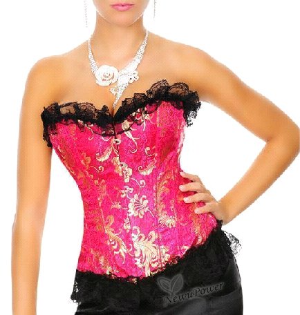 Free shipping New Sexy Satin Lace up Jacquard Corset Bustier Lingerie w/ G-String Thong S M  L XL 2XL