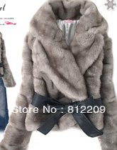 Free Shipping New Short Coat,   C13213LI   Women's Korean Style Outwear Belted Faux Fur Rabbit Hair