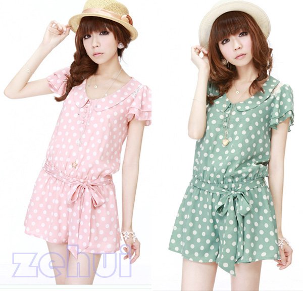 Free Shipping New Shorts Jumpsuits With Blet Sweet Princess Wave Point Slim Chiffon Blouse HR235