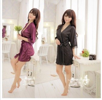 free shipping new silk satin adult sexy  Sleepwear two colors for choosing(black and purple)