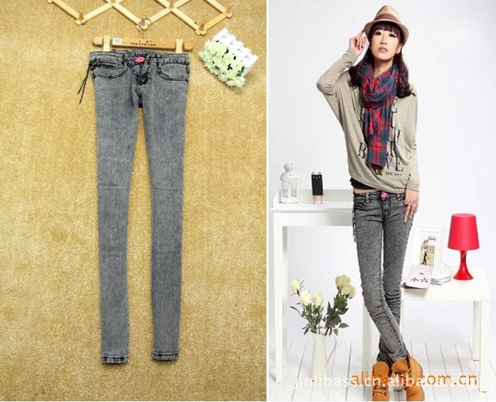 Free Shipping New Style 100% cotton women's fashions Pencil Pants Jeans  for Spring Summer Autumn Winter - 613 Gray