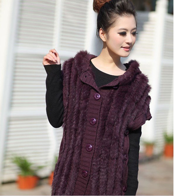 Free Shipping New style Female Knitted Sweater with Rabbit Fur Long Styles 4 Colors