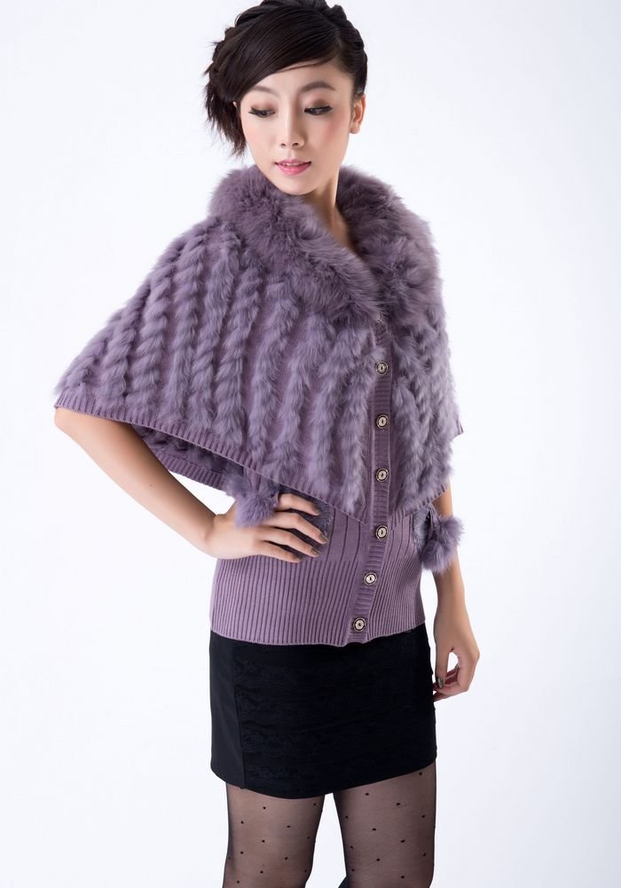 Free Shipping New Style Hand-knitted Rabbit Fur Sweater with Fox Fur Collar 4Colors K12041#