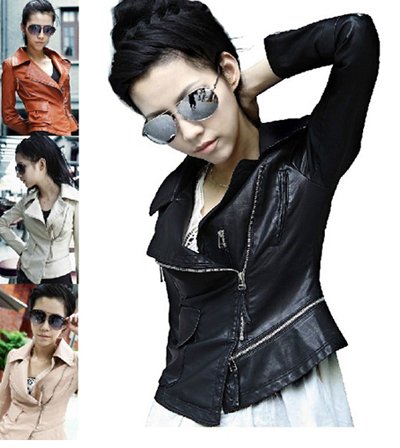 Free shipping New Style Sexy Womens Korea Ladies leather Jacket Black Coat Outerwear Fur Clothing (Drop Shipping) 1102E