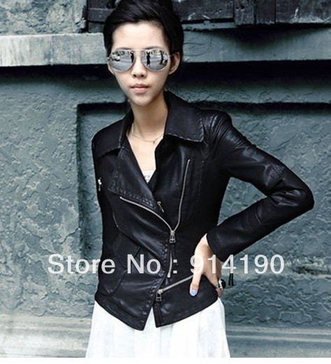 Free shipping New Style Sexy Womens Korea Ladies leather Jacket Black Coat Outerwear Fur Clothing (Drop Shipping