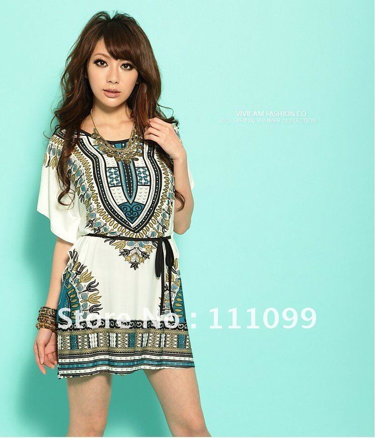 Free shipping,New summer hot sale National pattern loose waist short sleeve ladies dress,Wholesale&Retail 973#