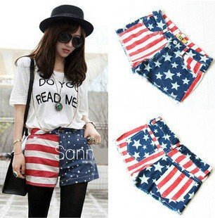 Free shipping New ViVi style Women American flag denim shorts Lady short jeans hot casual straight shorts