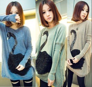 Free shipping New winter swan t-shirt 3 colors/women's tops/Wholesale/Retail