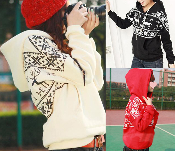 Free shipping New Women Korea Fashion Cute Deer Print Hoodie Jacket Coat 3 Colors  WCT75