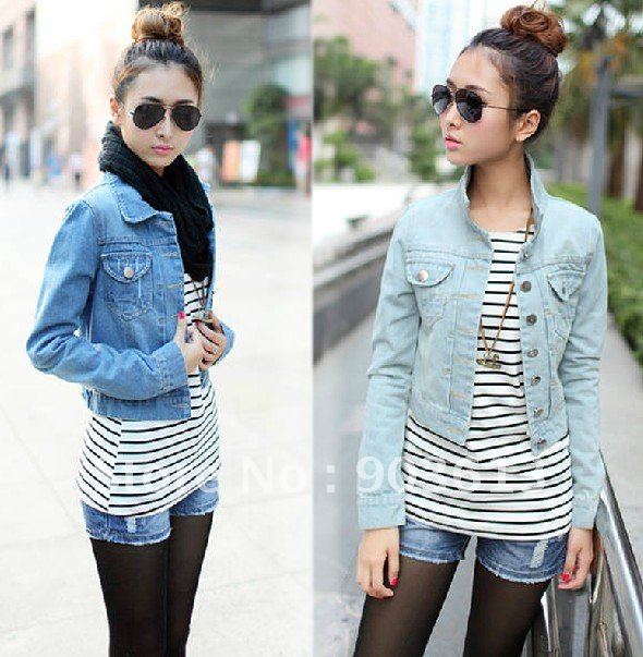 Free shipping new women's fashion Europe wind long sleeve plus size denim jacket short coat jacket S M L