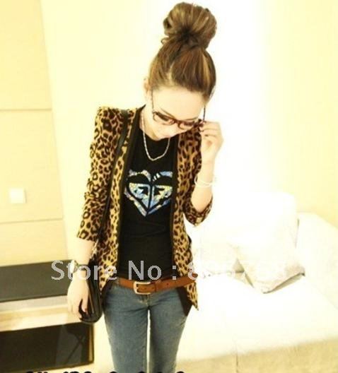 Free Shipping New Women's pads suede fabric leopard print female suit Outerwear Coats jacket S M L