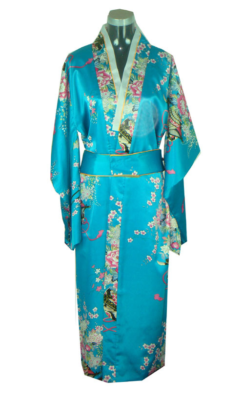 Free Shipping New Women's Silk Rayon Kimono Flowers New Black Dress Wholesale and retail S-3XL W087