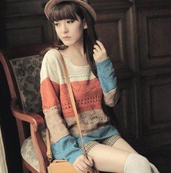 Free shipping New women's sweater women's knitted shirt rainbow hollow knitwear 2 Colors