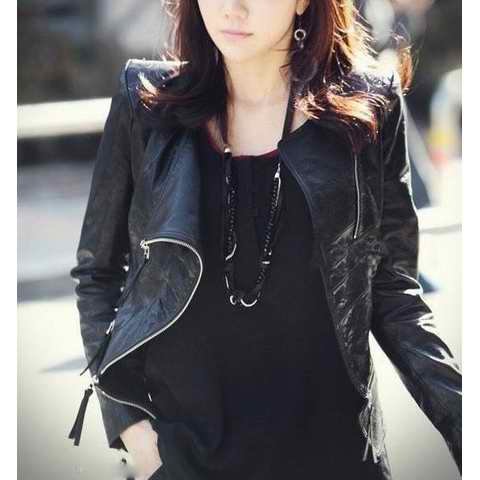 Free shipping New Women's Zipper PU Leather Jacket Lady Coat Outerwear